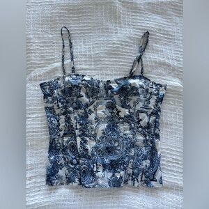 Blue and White Women's Corset Top